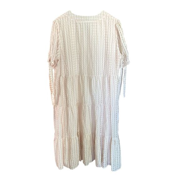 ECOWISH - Casual Dress V Neck Short Sleeve Gingham Midi Ruffles Tiered - size XL - Picture 4 of 10
